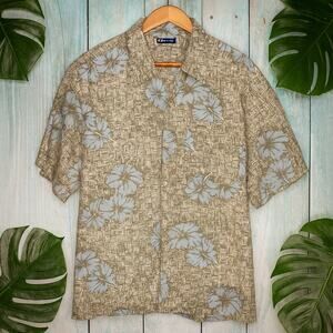 Y2K Billabong Tropical Hawaiian Shirt Men’s L Blue Tan Surf